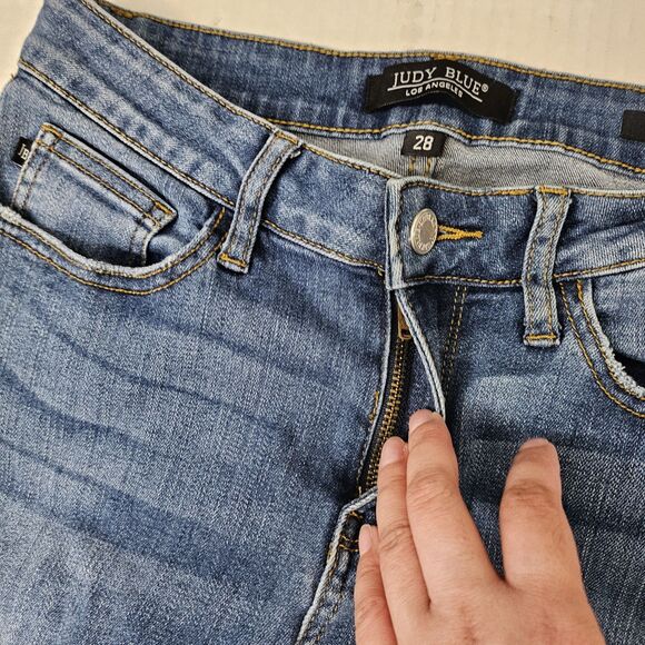 Judy Blue Jeans Womens 28 Blue Relaxed Fit‎ Mid Rise Dark Wash Stretch Straight - Picture 4 of 11